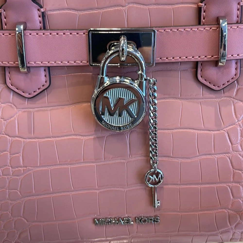 MICHAEL KORS Hamilton Small Crocodile Embossed Faux Leather Satchel Primrose NWT